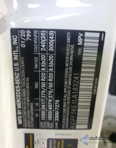 2020 Mercedes-Benz Gls 450 4Matic from USA, damaged, VIN 4JGFF5KE1LA183241